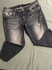 Women's 16 VIGOSS cropped jeans: The Chelsea capri, thick stitching, embellished