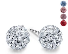 925 Sterling Silver Round Ball Disco Crystal Stud Earrings New Gift