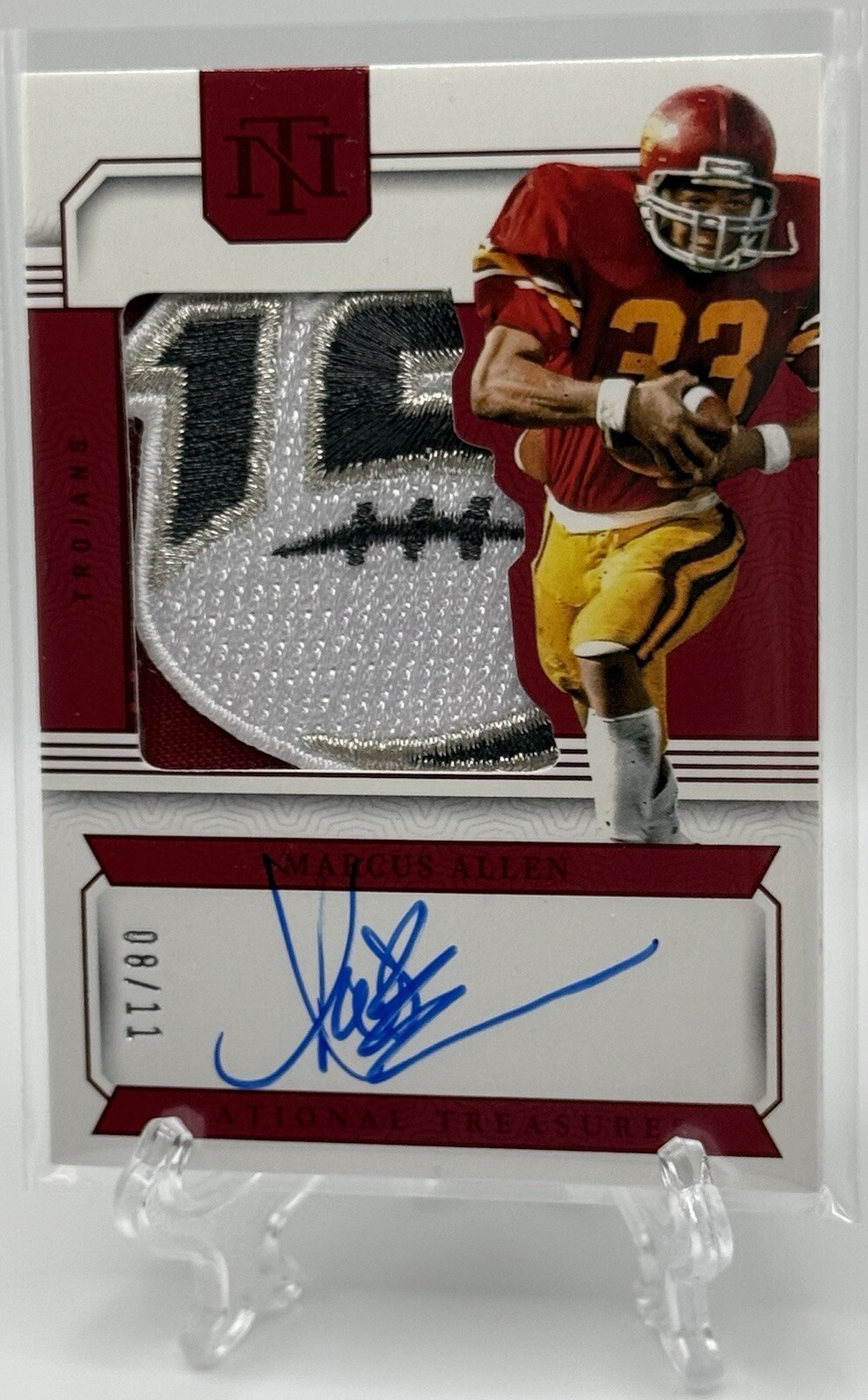 Marcus Allen 2024 National Treasures Collegiate Red Jersey Patch Auto 08/11! USC