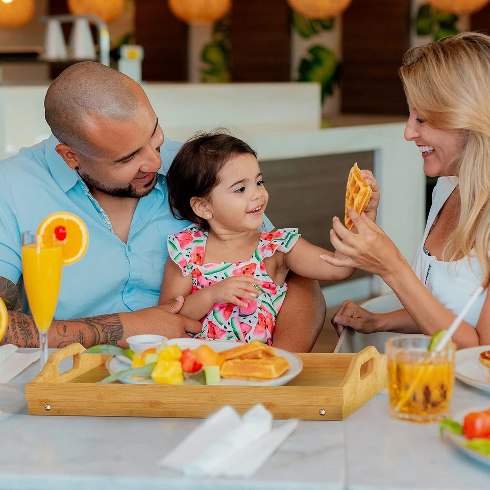 Paquete de 2 bandejas de desayuno en la cama para comer, bandeja de mesa de cama de 16,92 x 12,6 pulgadas  Foto 3 de 4