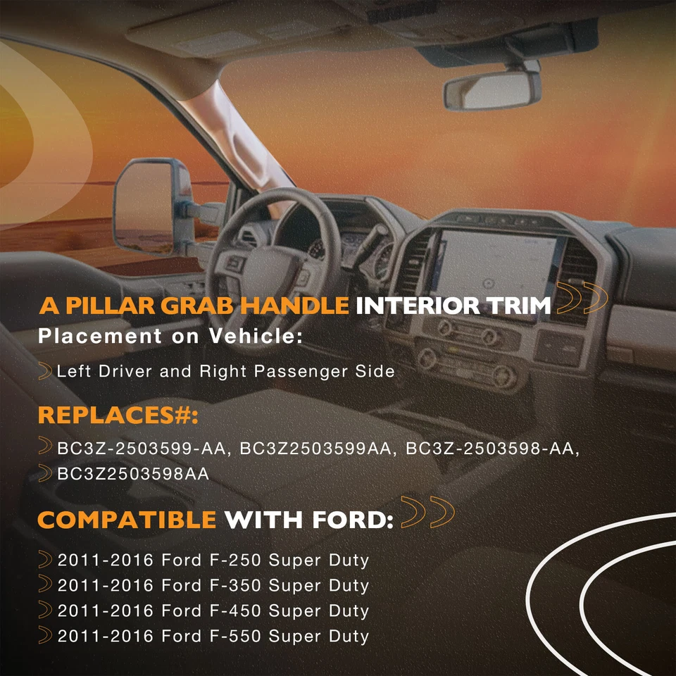 A Pillar Interior Right&Left Trim Grab Handle Fit 11-16 Ford F250 F350 F450 F550 - Image 2 of 4