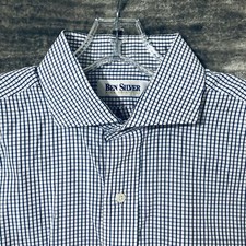 Ben Silver Shirt Men's 16 36 Blue White Check French Cuff Long Sleeve Button Up