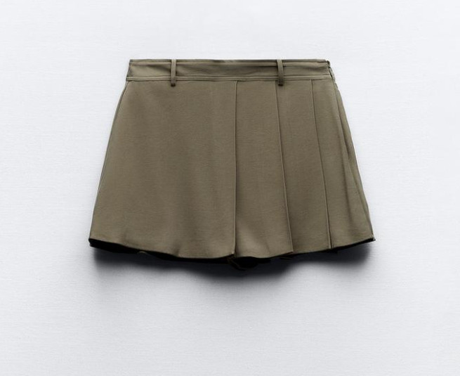 Zara Pleated Mini Skirt Side Zip Military Green-Grey Size XS NWT thumbnail 2