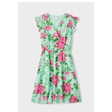 Gymboree Floral Print mini Dress Ruffle Sleeve green pink boho chic women XL