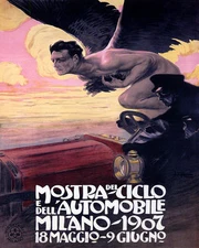 POSTER 1907 AUTOMOBILE SHOW CAR MAN WITH WITH WINGS ITALY VINTAGE REPRO FREE S/H