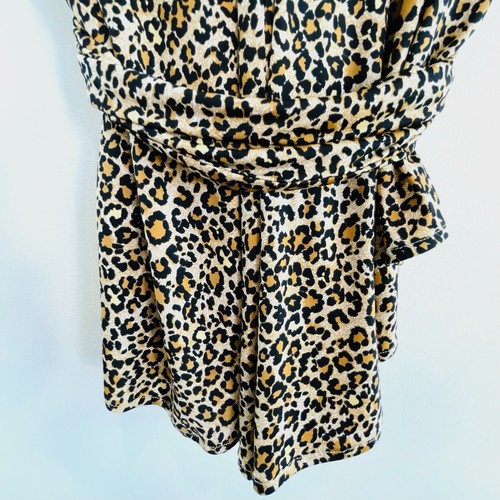 Sacha Drake Size 14 L Leopard Print Jersey V Neck Short Sleeved Top With Band - Picture 8 of 15