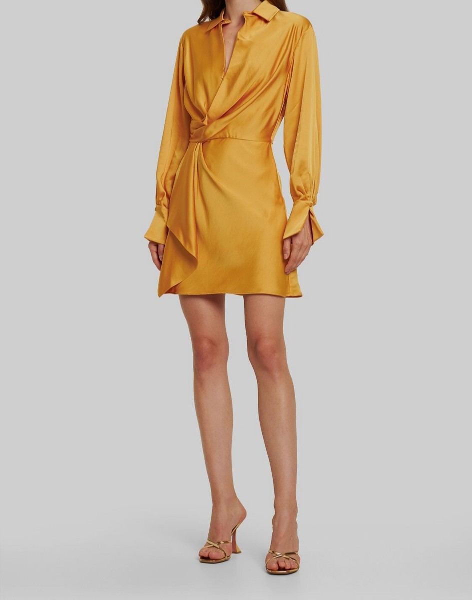 yellow satin wrap mini dress Sorority Rush Dress | Ayla Satin Mini Dress