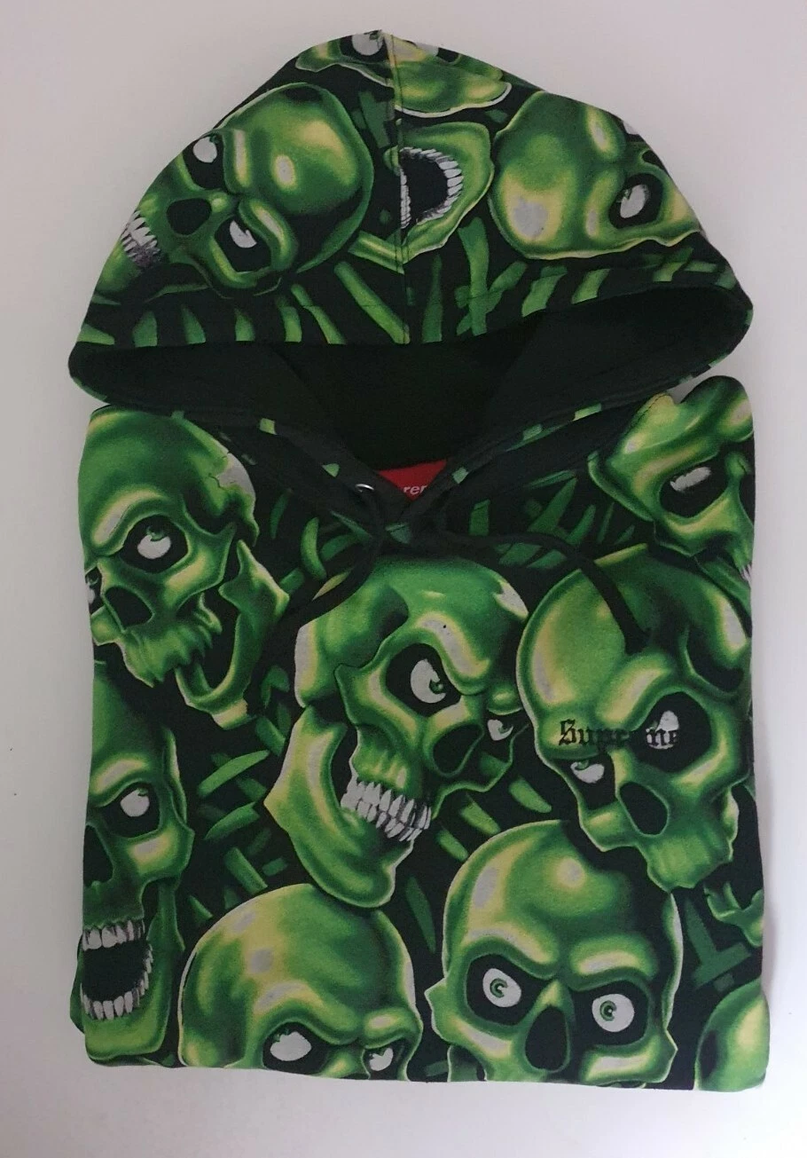 Sweat à capuche SS18 Supreme Skull Pile L grand éclat dans le noir vert