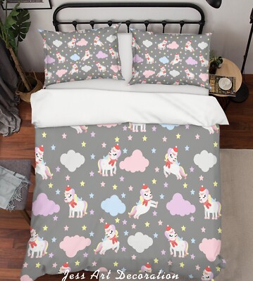 3D Unicorn Star Cloud Pattern Quilt Cover Set Bedding Sets Pillowcases Queen