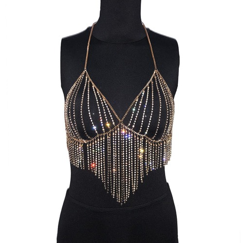 Metal ChainTops Rhinestone Camis Gold Shiny HollowoutTassel Diamond-studded Top - Bild 6 von 11