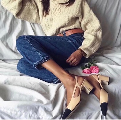 chanel two tone slingback pumps