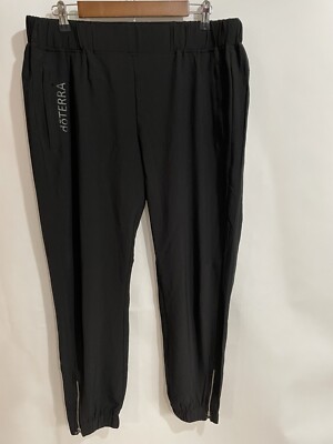 Doterra  Jogger Loose Fit  black  zip leg zip pockets size L NWT Elastic Waist