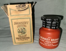 NOS Vtg Monkey Brand Black Tooth Powder, sealed!  Nogi & Co., Bombay India