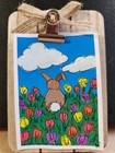 ACEO Original Spring Tulips Rabbit Bunny Painting Miniature Art  Signed ATC — photo 1