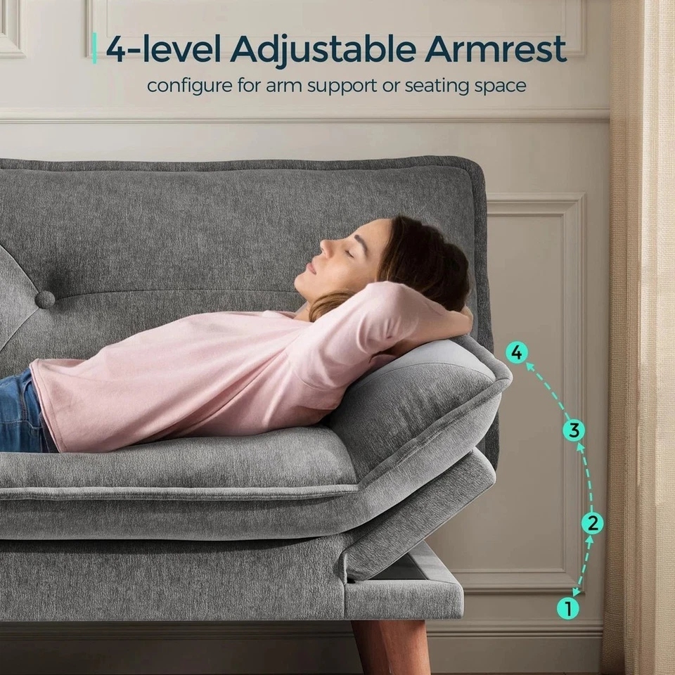 Futon Sofa Bed, 70" Futon Couch with Adjustable Backrest and Armrest, Comfy L... - Image 3 of 4