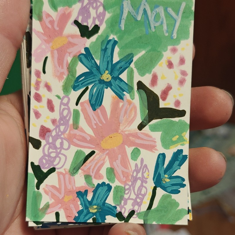 aceo by Emily Meinert May miniature floral painting  "May" text small original 