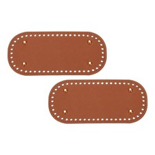 2Pcs 3.9"x8.7" Oval Leather Crochet Bag Bottom with Holes, Light Brown