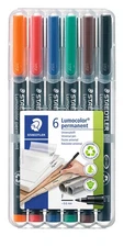 STAEDTLER Lumocolor Universal Pen, Fine, Felt Tip, Permanent Marker, Box of 6