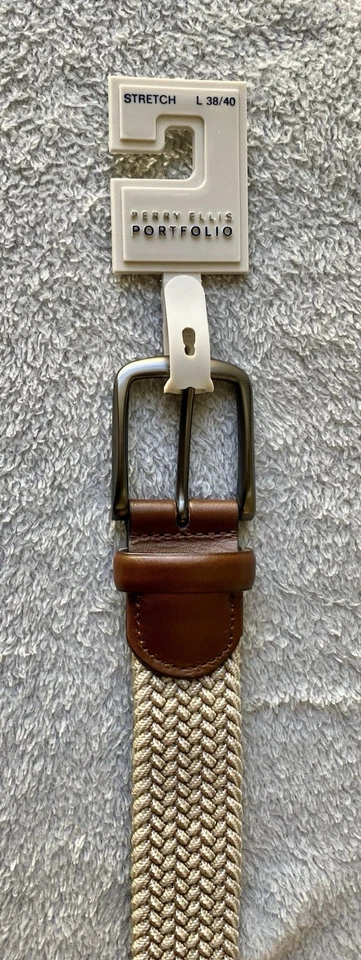 Cinturón Perry Ellis Portfolio Caqui Talla L 38-40 Tejido Cuero Elástico Nuevo con Etiquetas Foto 2 de 4