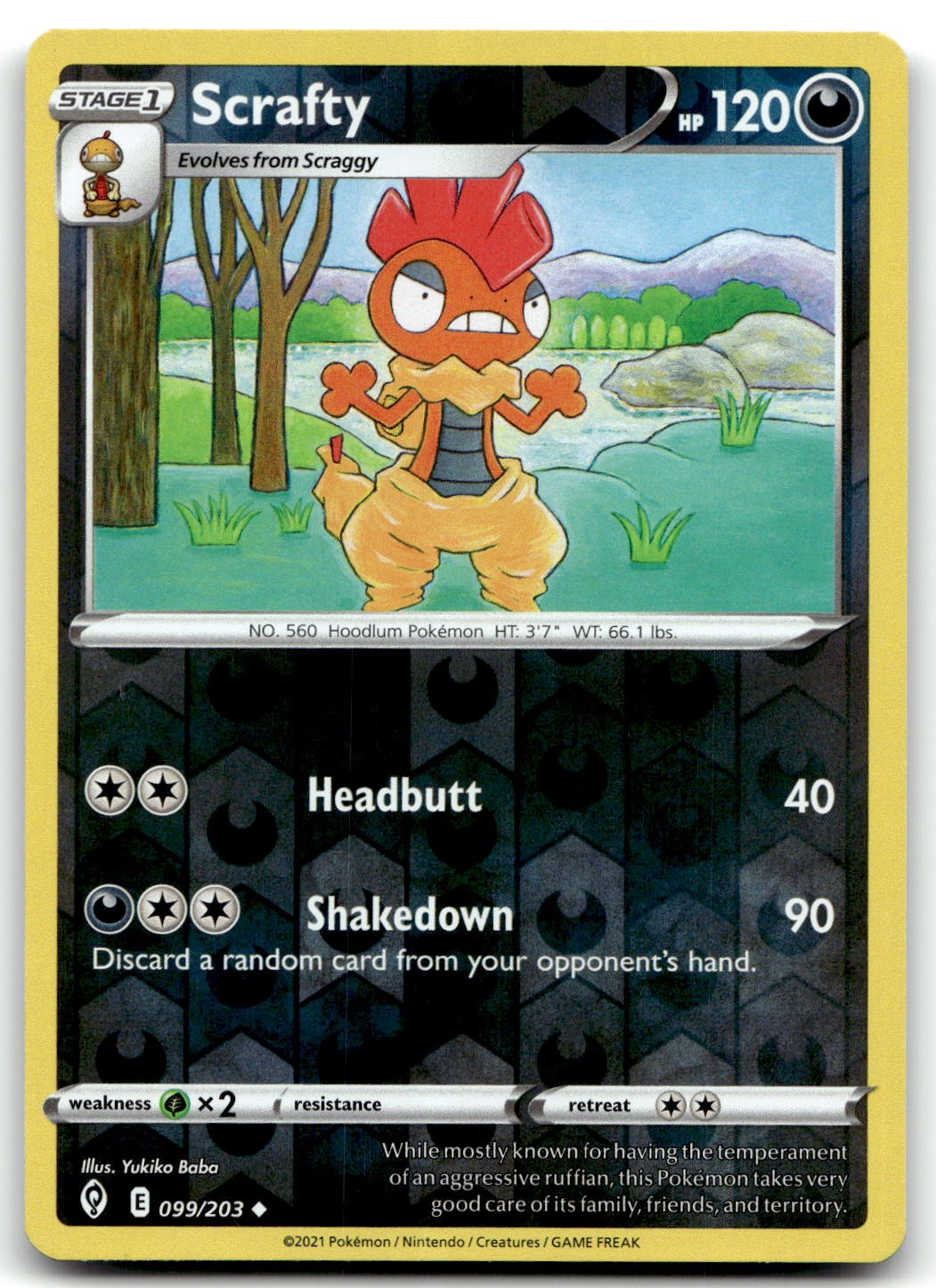 Scrafty 099/203 SWSH07: Evolving Skies Uncommon Reverse Holo Pokemon TCG LP