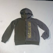 True Religion Hoodie Jacket Youth Size 5 Gray/Olive Full Zip Embroidered -3D