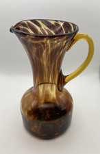 Vintage Mid Century Empoli Italy Hand Blown Art Glass Pitcher Tortoiseshell