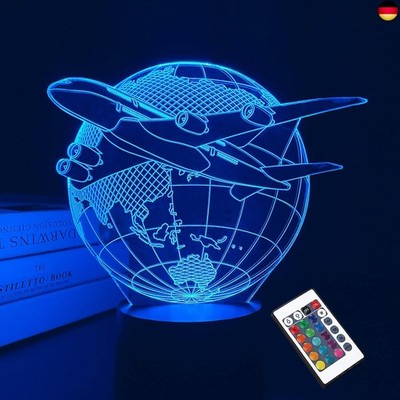 Lightzz Flugzeug 3D Illusion Nachtlicht LED Erde Tischlampe 16 Farbe