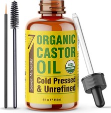 4oz Organic Castor Oil for Eyelashes, Eyebrows, Face  Hair Growth - Glass Bo...