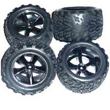 Traxxas 1/16 E-Revo VXL  4 TALON TIRES, INSERTS  BLACK CHROME GEMINI WHEELS 