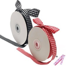 Gingham and Buffalo Check Ribbon 2 Pack 5/8 Inch x 50 Yards for Crafts