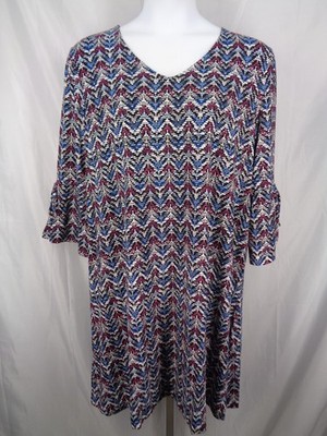 Chicos Blue Cool Multi Tie Flounce Sleeve Trapeze Dress 4 (20/22) XXL New Defect