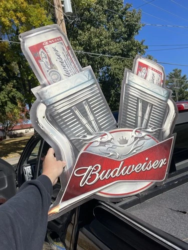 rare budweiser beer motorcycle twin engine metal sign Authentic Vintage