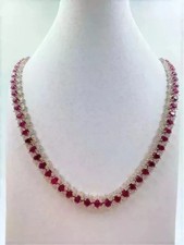 25Ct Oval Cut Lab-Created Ruby Women's Tennis Necklace 14K White Gold Plated 18"
