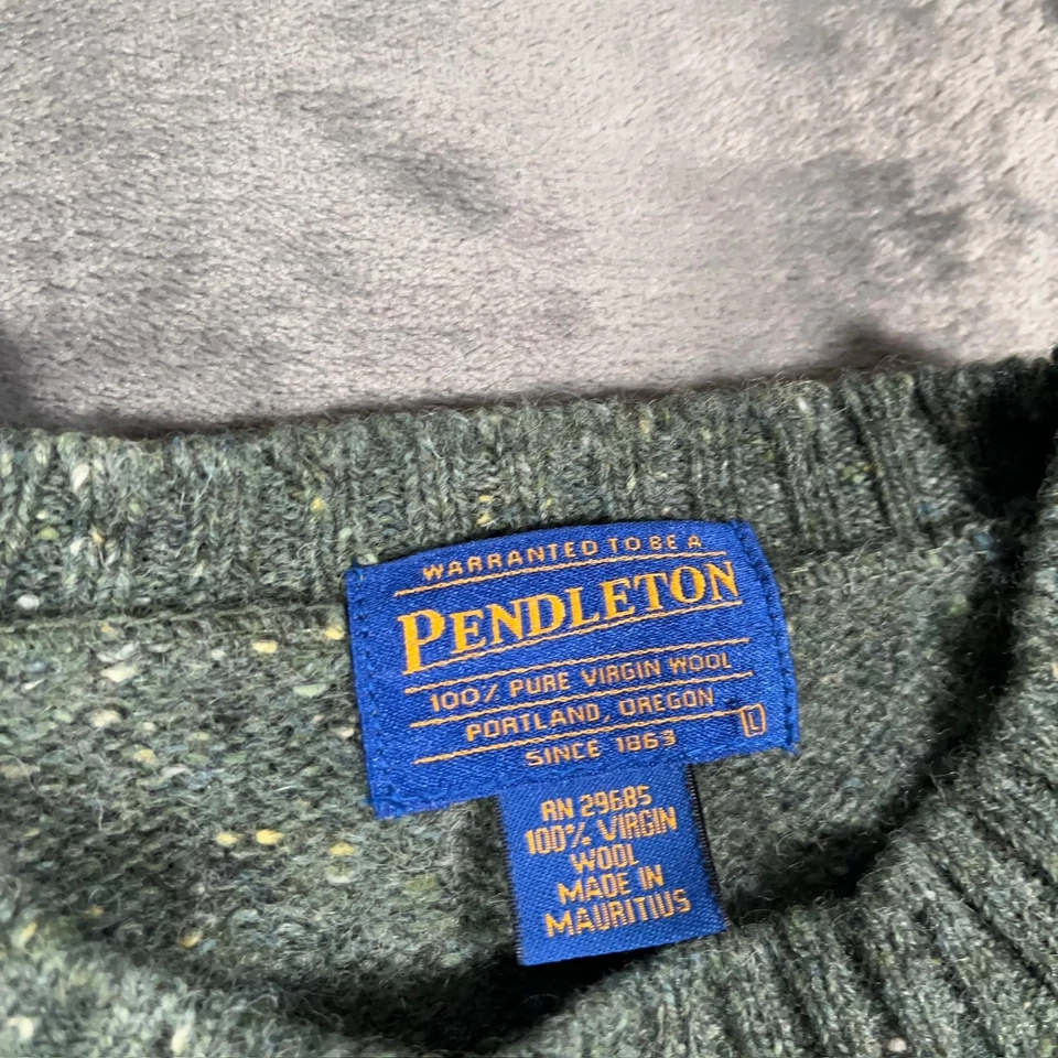 Pendleton Sweater Mens Large Green Virgin Wool Crewneck Pullover Donegal Knit - Image 2 of 4