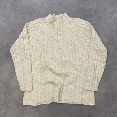 Lands End Arran Pullover Damen XL Zopfmuster Grobstrick, cremeweiß