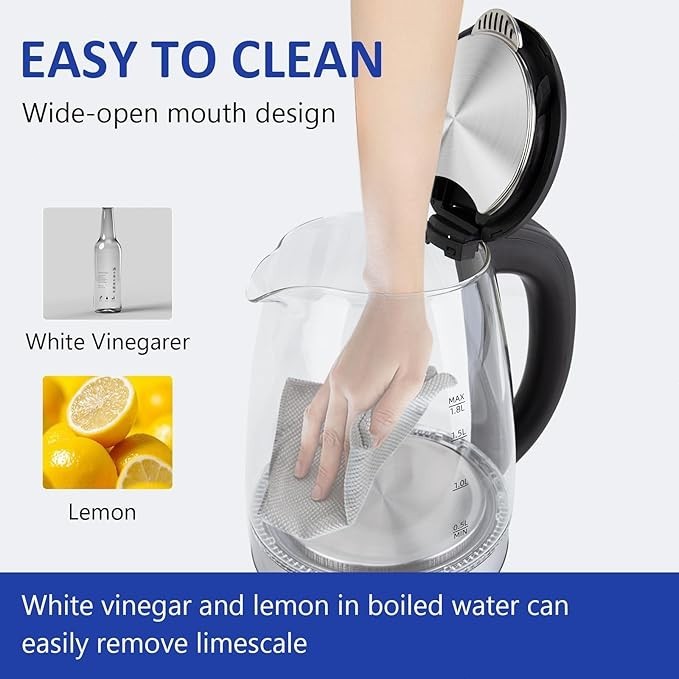 1500W Electric Glass Kettle 1.8L Hot Water Boiler Heater Auto Shut Off