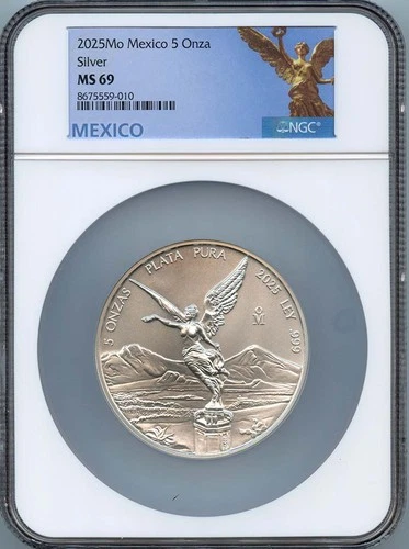 2025 Mo Mexico 5 Onza Libertad Silver NGC MS69 Low Mintage 200