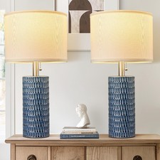 Table Lamps Set of 2 Ceramic 20 Modern Dark Blue Nightstand Reaketon Living Room