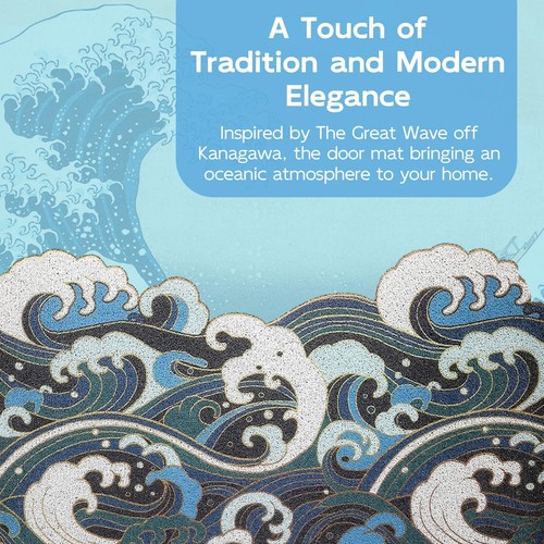 Blue Wave Entrance Door Mat, Japanese Style Ukiyo-e Doormat, Anti Skid PVC Co... - Picture 3 of 7