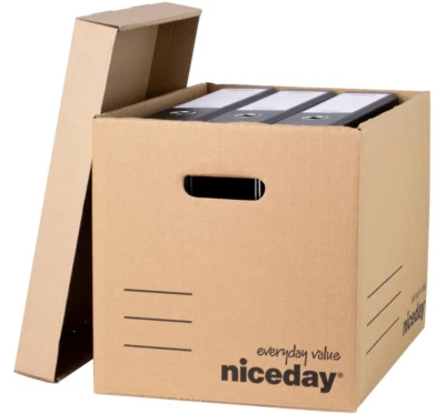 Niceday Archive Boxes with Lids Cardboard Storage Box 301x297x403mm - Pack of 10