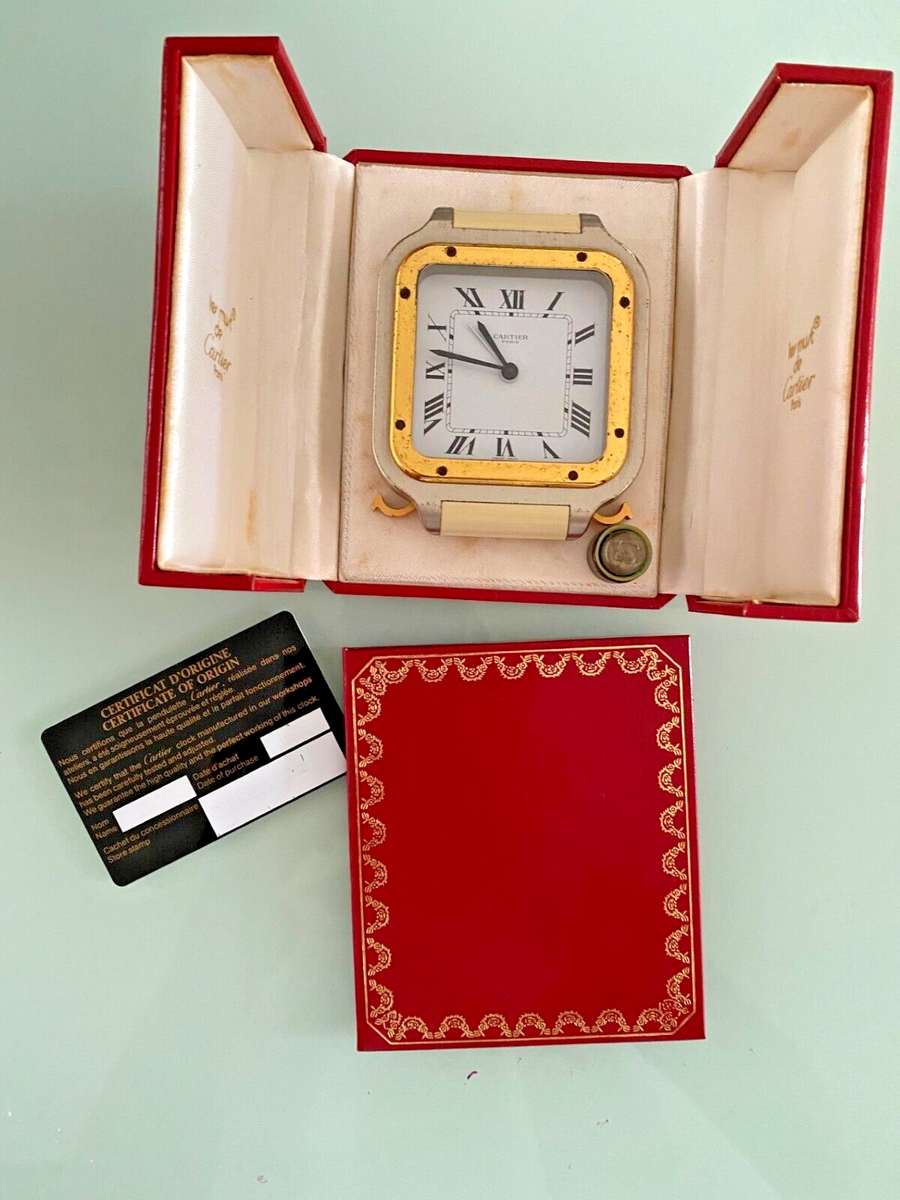 SANTOS de Cartier Table Desk Alarm Clock mod 7508 with box, manual