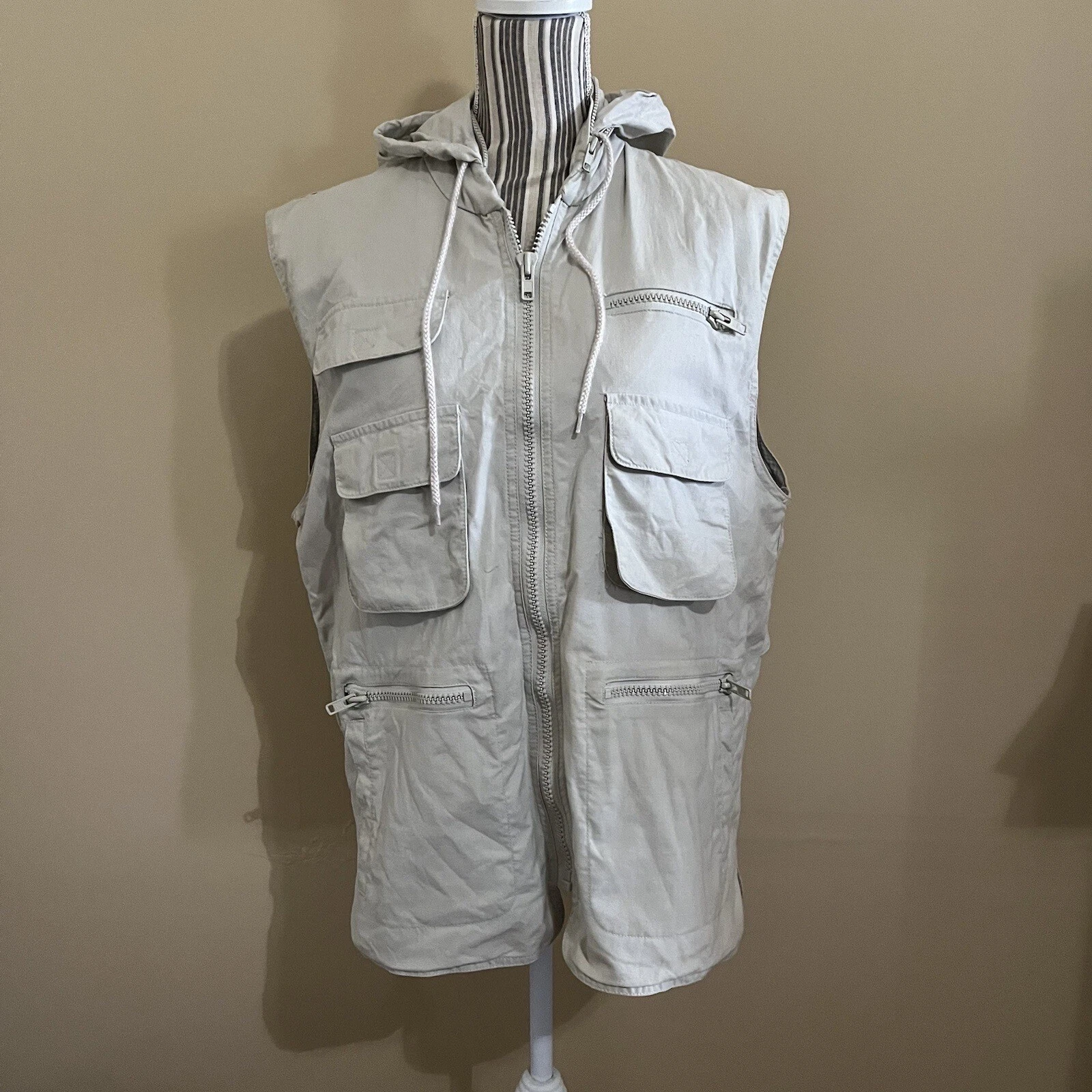 Banana Republic Mens Vintage Beige Safari Hunting Fishing Hiking Outdoors Vest L