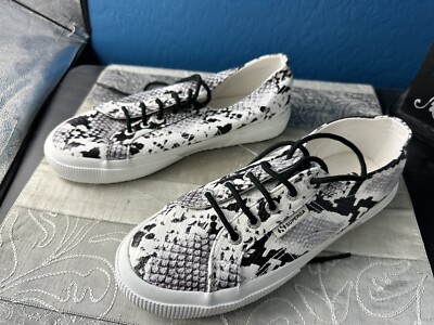 SUPERGA EU38 / US 7.5 White Purple Grey Snake Skin Print Laceup Sneakers-S00FLH0