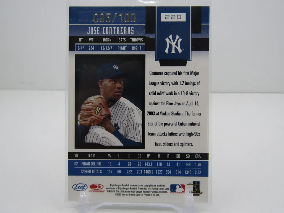 JOSE CONTRERAS 2003 LEAF CERTIFIED AUTOGRAPH AUTO! #095/100! NEW YORK YANKEES! - Image 2 of 2