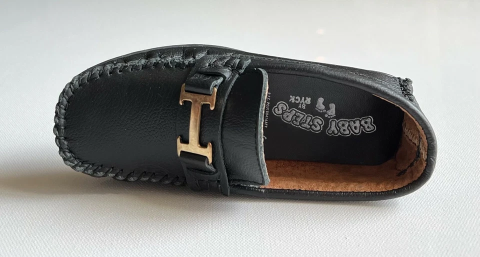 Zapatos de vestir informales hechos a mano de cuero mocasines para niños pequeños Foto 2 de 4