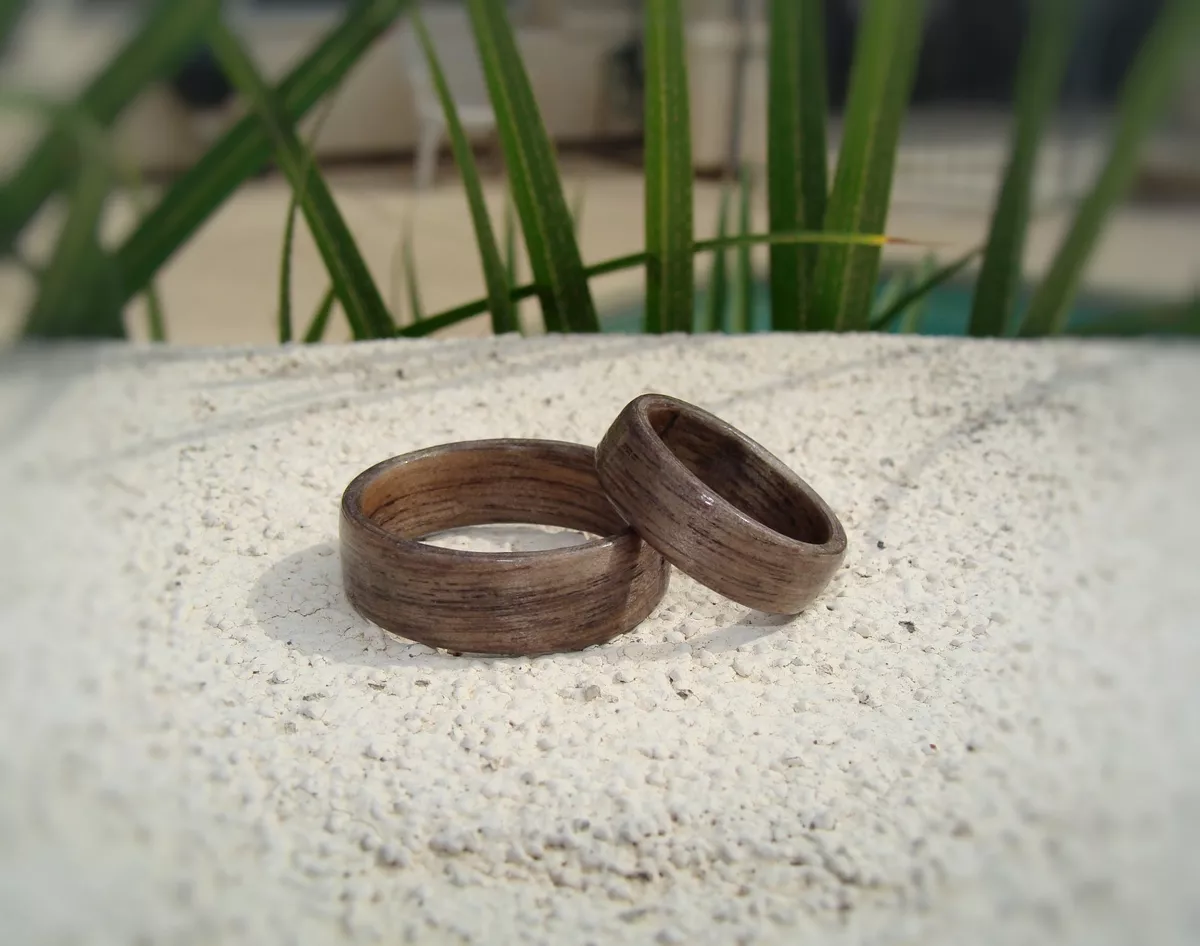 Gray Dyed Birch Bentwood Wood Mens Womens Ring Set Wedding Bands Handmade