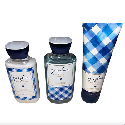 3 Bath & Body Works GINGHAM  Shower Gel & 2 Body Lotions Cream Lot New