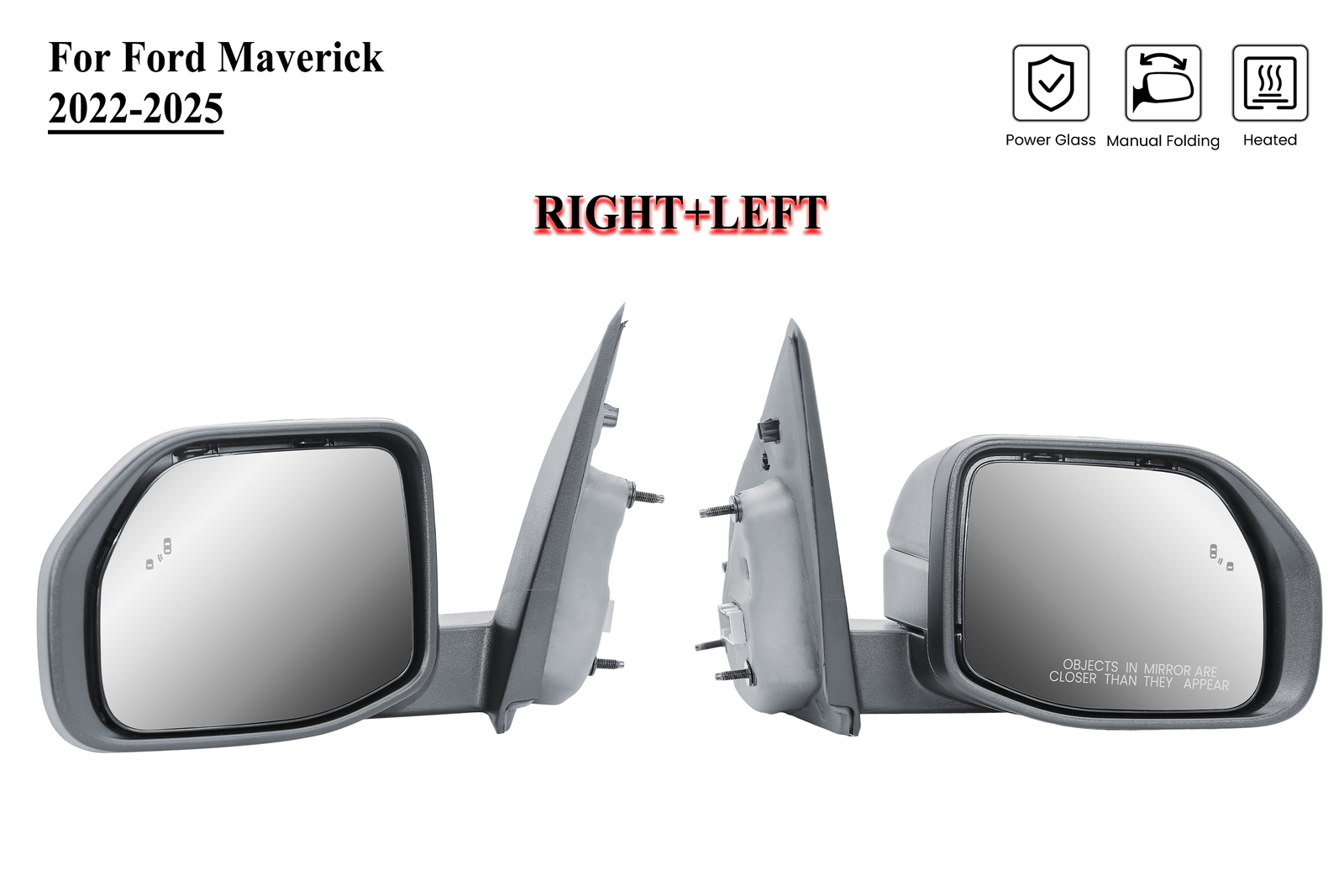 Pair Right+Left Side Door Mirror Electric Heat With BLIS For 22-25 Ford Maverick