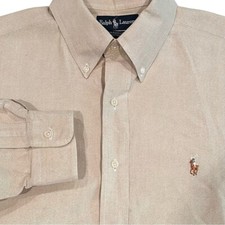 Ralph Lauren Yarmouth 100 Cotton Button Down Dress Shirt Men's 16.5/35 Tan