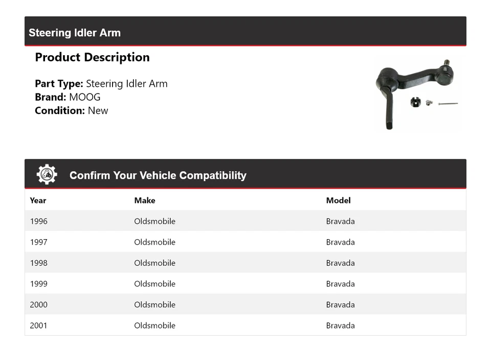 Brazo de rueda loca de dirección Oldsmobile Bravada 1996-2001 MOOG 1996 1997 1998 1999 Foto 2 de 4